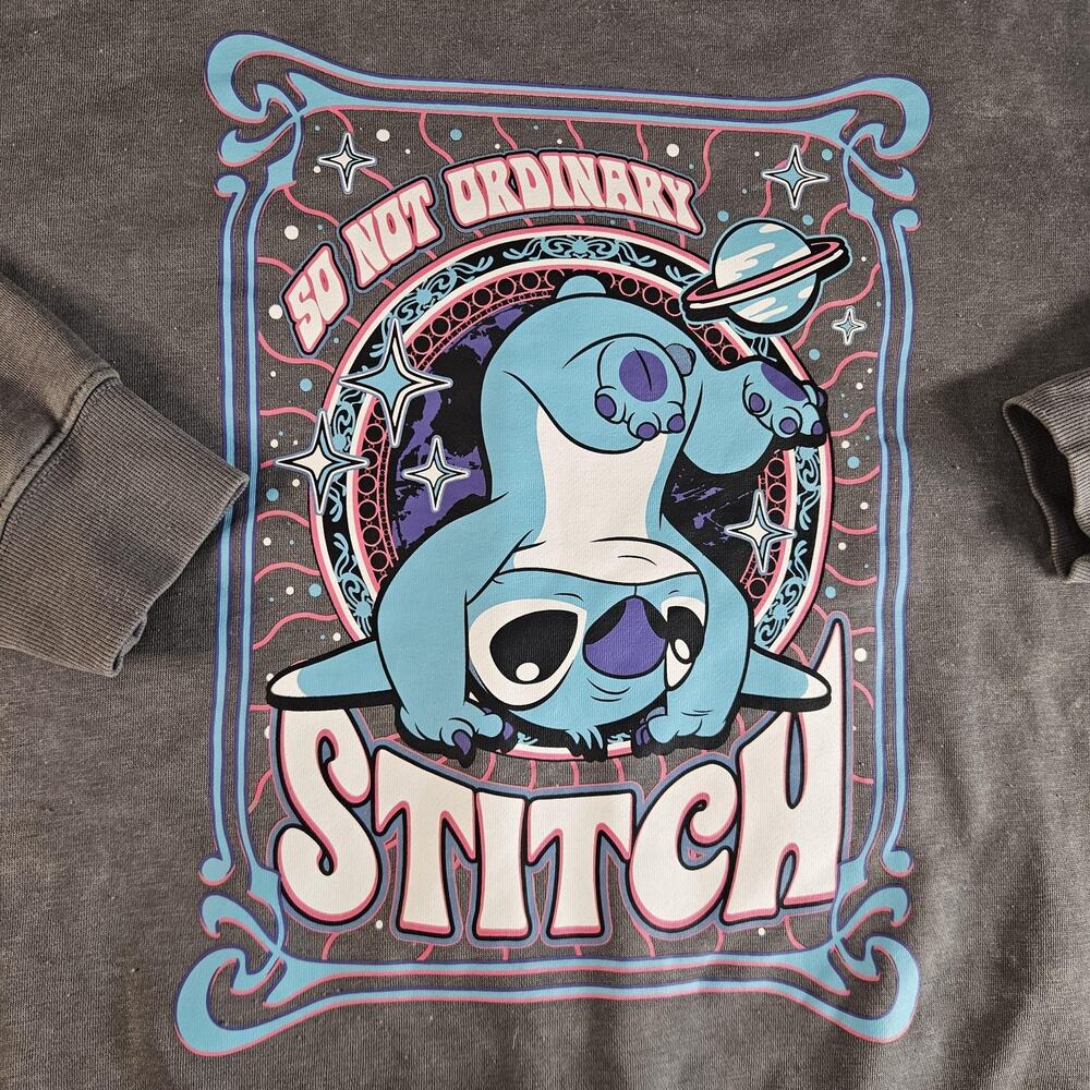 Disney Stitch Sweatshirt Womens Large Gray Crewneck Graphic So Not Ordinary - Picture 2 of 13